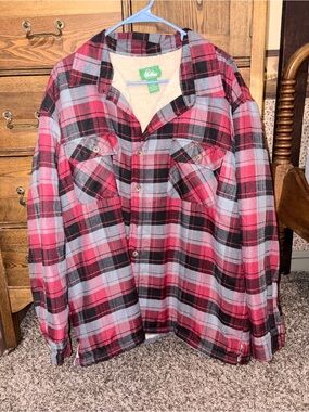 Itasca Red Black & Gray Plaid Flannel Button-Down Shirt Fleece Lined